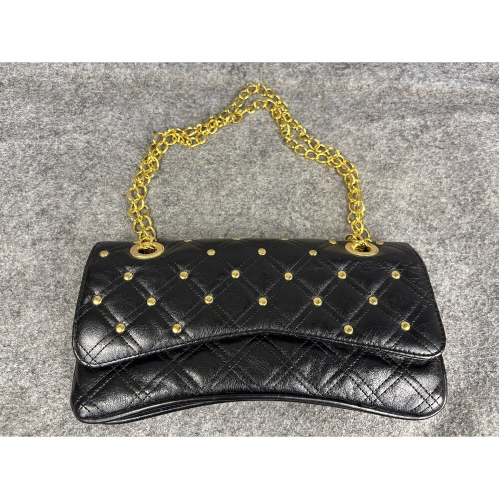 Jessica McClintock Shoulder Bag Womens Black Quilted Chain Strap Studded Clutch